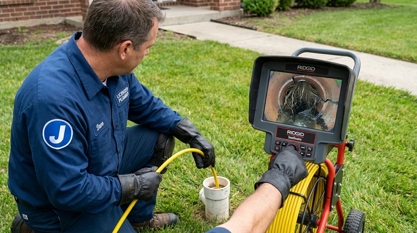 Sewer camera inspection being performed by Johns Plumbing LLC in Highlands