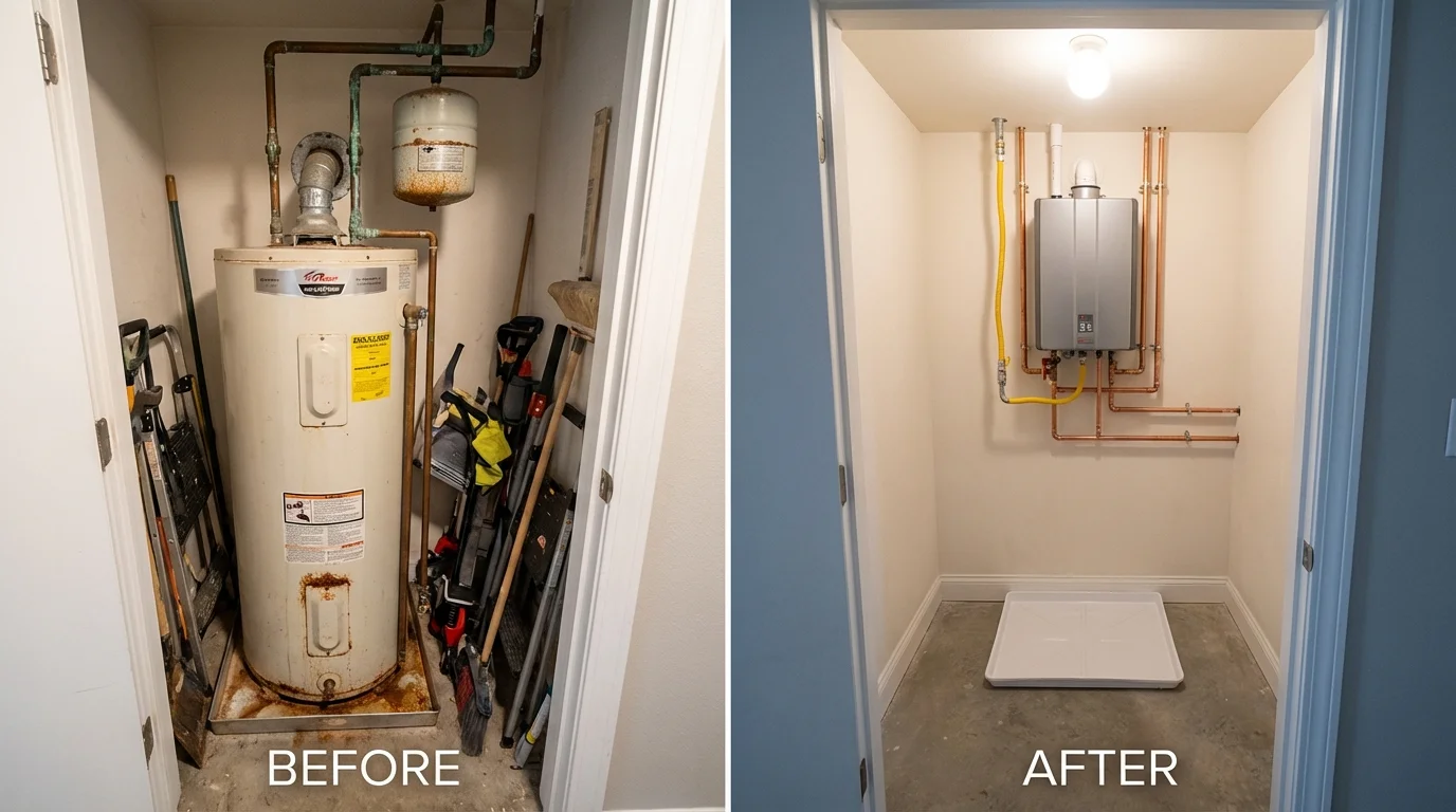 Tank water heater versus wall-mounted tankless unit comparison for Highlands, TX homeowners